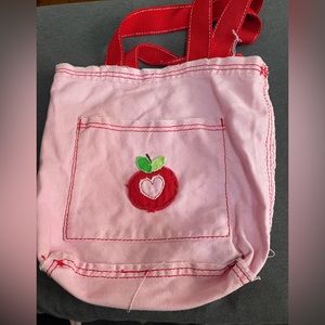 Thirty-one pink canvas tote with apple decoration